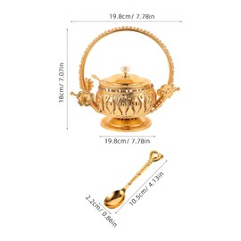 Luxshiny Turkish Dish Container Golden Candy Server Sugar Bowl Serving Dish Jar with Lid and Spoon Seasoning Box Golden Embossed Salt Box Condiment Pots