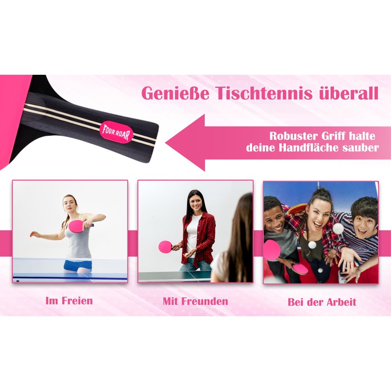 FourRoar Table Tennis Bat Pink Includes a Ball and a