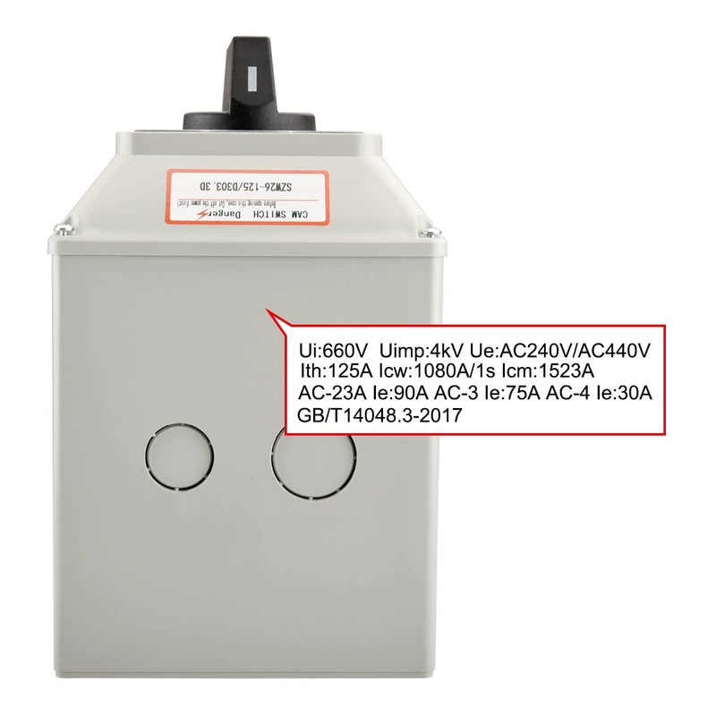 Heschen Universal Rotary Cam Selector Changeover Switch, SZW26-125/D303.3D, 660V 125A,