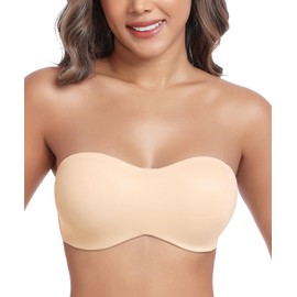 HACI Women's Seamless Unlined Strapless Bandeau for Plus Size Underwire Large Bust Bra (Beige,42C)