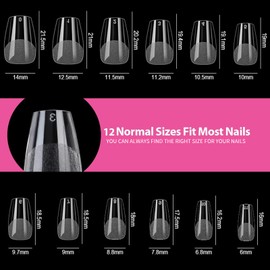 Gaivek 600 Pcs Short Coffin Nail Tips, Full Cover Soft Gel Fake Nails, Pre-Shaped Press-On Tips for Nail Extensions, for DIY Manicure and Salon Use, 12 Sizes