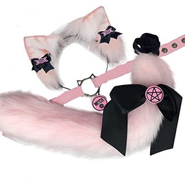 VIGVAN Animal Cosplay Wolf Ears and Tail Fox Cat Ears Tail Raccoon Cosplay Tail (ETC Pink)