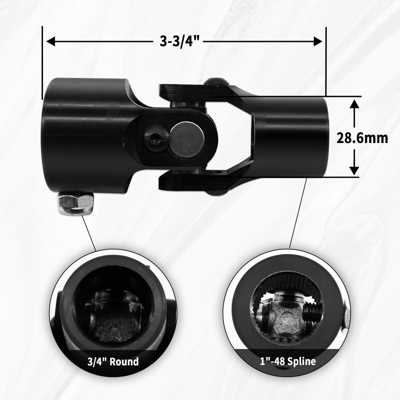 Ovabeyna 3/4" Round x 1"-48 Spline Black Steering Universal Joint