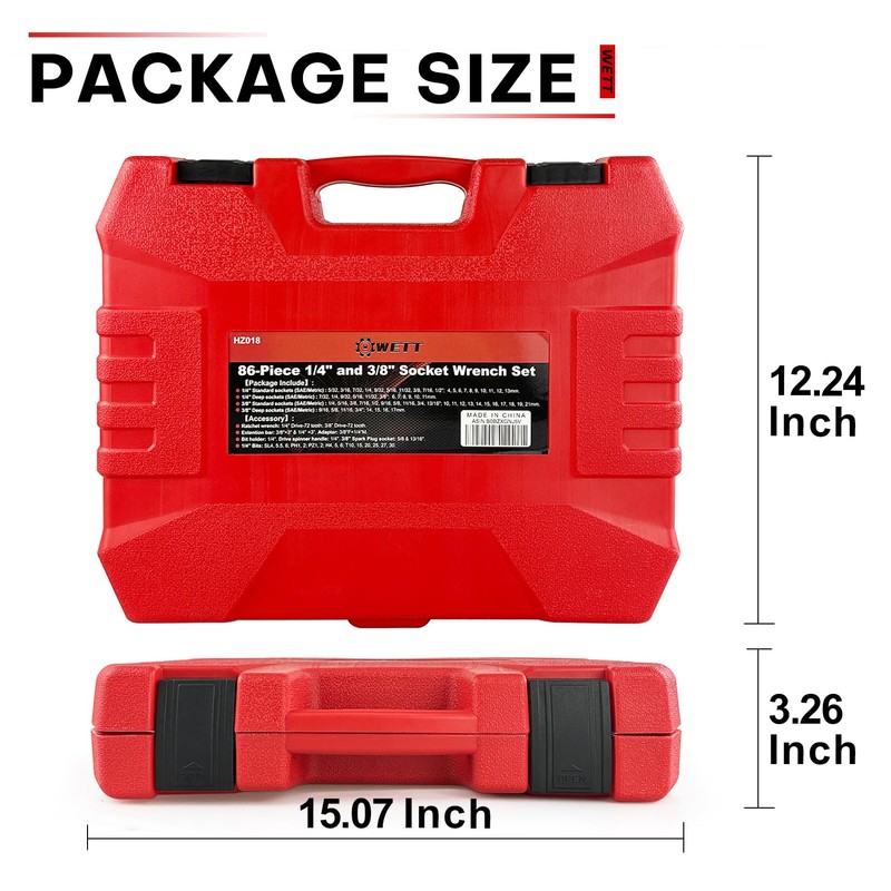 WETT 1/4" and 3/8" Drive Socket Set, 86-Piece Socket Wrench