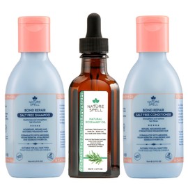 Nature Spell Bond Repair Travel Set, Includes Rosemary Oil, Shampoo & Conditioner, Protecting & Repairing, Vegan, Set of 3