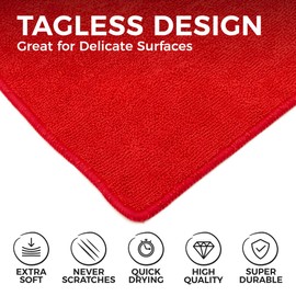 The Rag Company - All-Purpose Microfiber Terry Cleaning Towels - Commercial Grade, Highly Absorbent, Lint-Free, Streak-Free, Kitchens, Bathrooms, 300gsm, 16in x 16in, Red + Grey + Black (12-Pack)