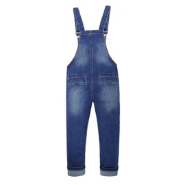 KIDSCOOL SPACE Slim Kid Boy Girl Denim Overalls, Cardigan Style Zipper Front Jeans Dungarees, Blue,7-8 Years