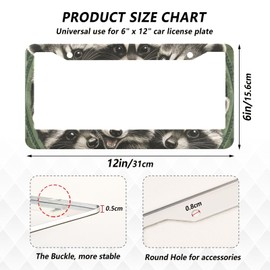 SDMKA Cute Raccoons License Plate Frames 2 Pcs 2 Holes Aluminum License Plate Frame Car License Plate Holder with Screw Caps, Round Hole
