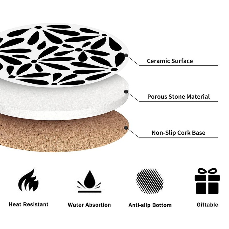 Aowced Drink Absorbent Coasters with Holder Set of 6, Ceramic