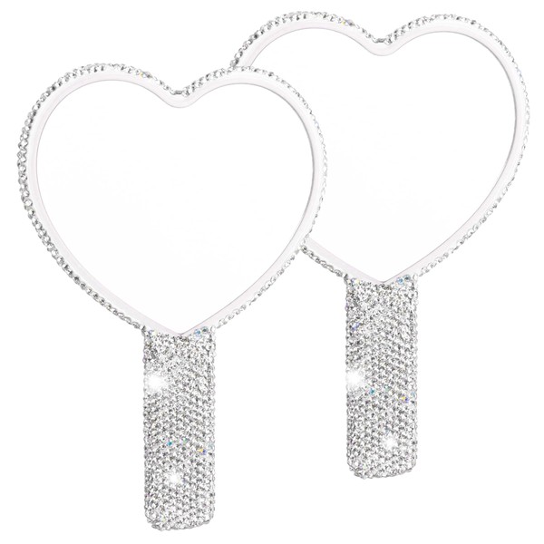 Framendino, 2 Pack Rhinestone Handheld Mirror Heart Bling Mirror Glitter