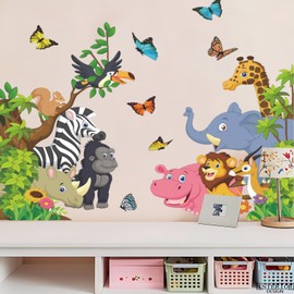 Jungle Zoo Wall Stickers Kids Room Living Room Wall Decor, Playroom Bedroom Classroom Kindergarten Designs