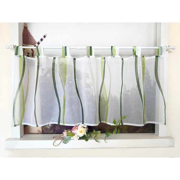 Devola Net Curtain with Wave Pattern, Short Curtain with Loops,