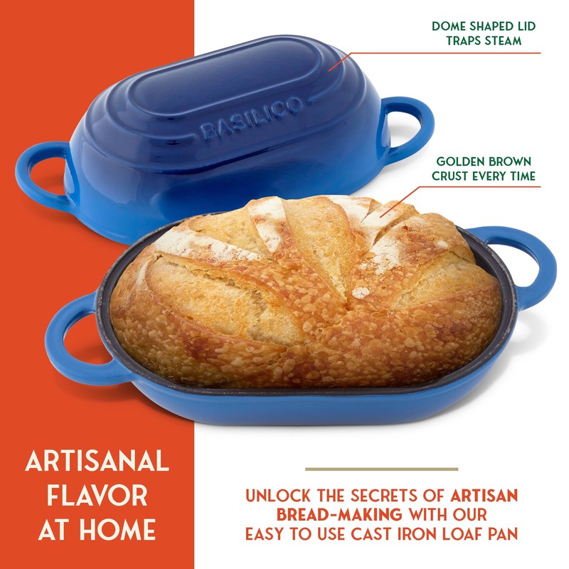 Enameled Cast Iron Bread Oven 2 Qt (Blue), Non-Stick Single