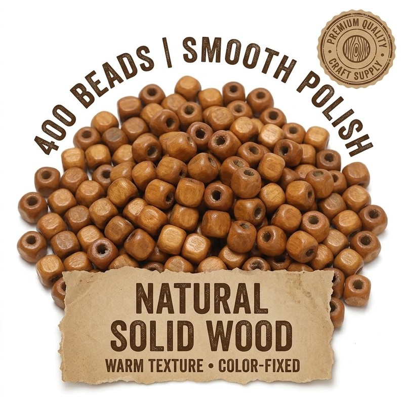 400PCS Brown Square Wooden Beads, 6mm Cube Beads Bulk for