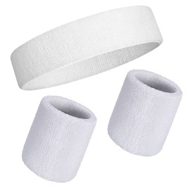 Sweatbands Wrist Sweatbands Headband Set Sports Wristbands Headbands 3 Pieces Sports Sweatband Bracelet Headbands for Football Basketball Tennis Gymnastics (White)