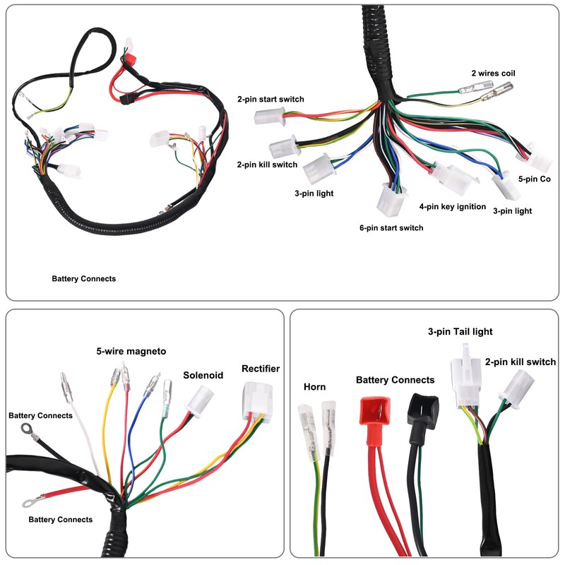 LAXEEM Complete Electrics Wiring Harness Kit, Coil Stator Solenoid Relay