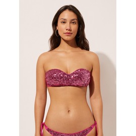 CALZEDONIA Woman's Padded Bandeau Swimsuit Top Surface Royal in Pink, Size S