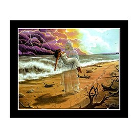 Lester Kern Footprints in The Sand (Female): African-American Jesus (8x10 inches) (Black Frame)