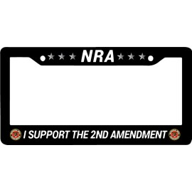 Car Plate Frames NRA I SUPPORT THE 2ND SECOND AMENDMENT RIFLE GUN Black License Plate Frame NEW