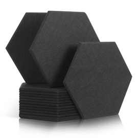 Rdutuok Pack of 12 Acoustic Panels, 30 x 26 x 1 cm, Hexagon Acoustic Absorber, Sound Insulation Panels, Wall for Recording Studio, Office, Studio and Wall Decoration (Black)