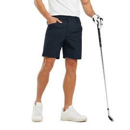 Rdruko - Pantalones cortos de golf elásticos para hombre, de 7 pulgadas, con entrepierna de 7 pulgadas, ajuste seco, cintura elástica, ligeros, pantalones cortos chinos para trabajo, marino, 34