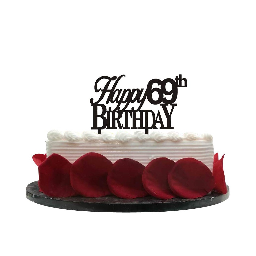 Minhero Lee Happy 69th Birthday Cake Topper - 69th Birthday Party Decoration Supplies(Black-5.5inch)