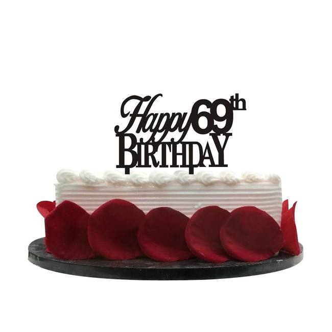 Minhero Lee Happy 69th Birthday Cake Topper - 69th Birthday Party Decoration Supplies(Black-5.5inch)
