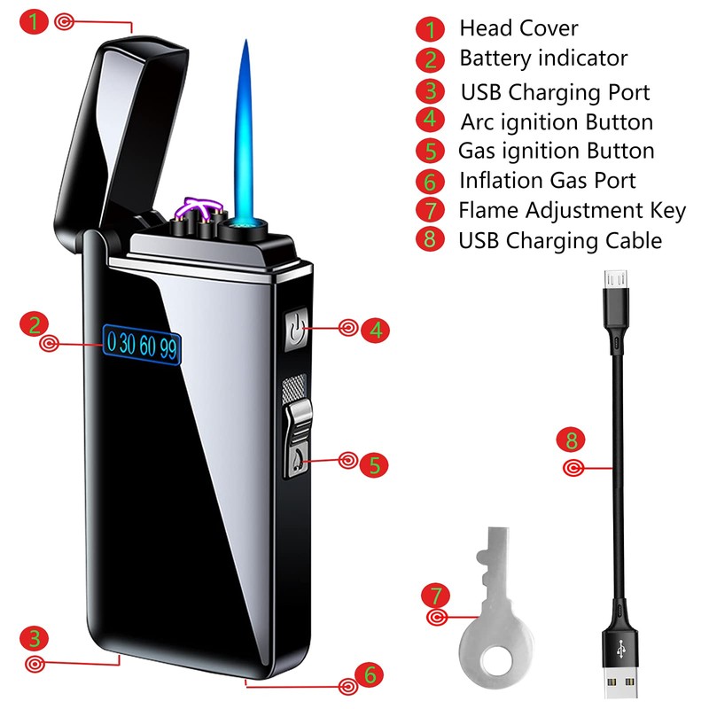 Arc Jet Flame Torch Lighter - Electric, Refillable Butane 2