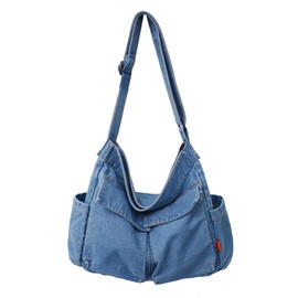 JQWSVE Canvas Messenger Bag Large Hobo Crossbody Bag with Multiple Pockets Canvas Shoulder Tote Bag for Women and Men, A06-light Blue Denim, 14.17*12.60*5.91in
