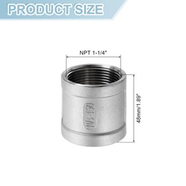sourcing map NPT 1-1/4"x1-7/8 304 Stainless Steel Cast Pipe Fittings, Coupling Pipe Connector Adapter Pipe Connection Accessories for Plumbing Industrial and Residential, Silver