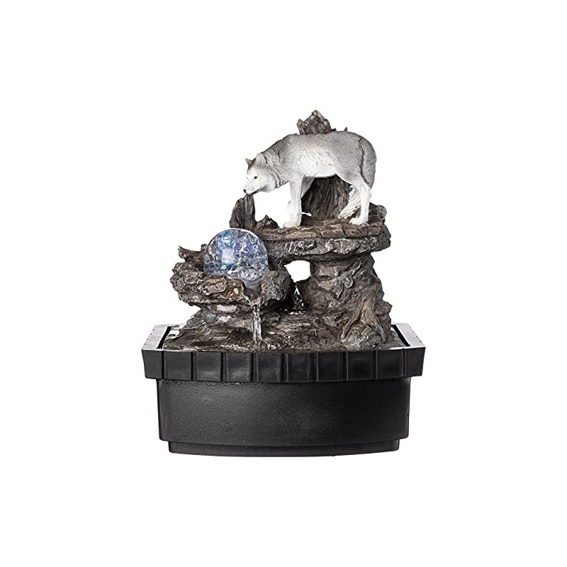 OK Lighting 10.25" H Wolf Table Fountain, Black