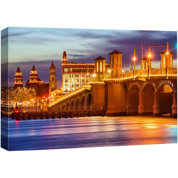 wall26 Canvas Print Wall Art St. Augustine Bridge of Lions in Florida Nature Wilderness Photography Realism Rustic Scenic Colorful Vibrant Ultra for Living Room, Bedroom, Office - 32"x48"