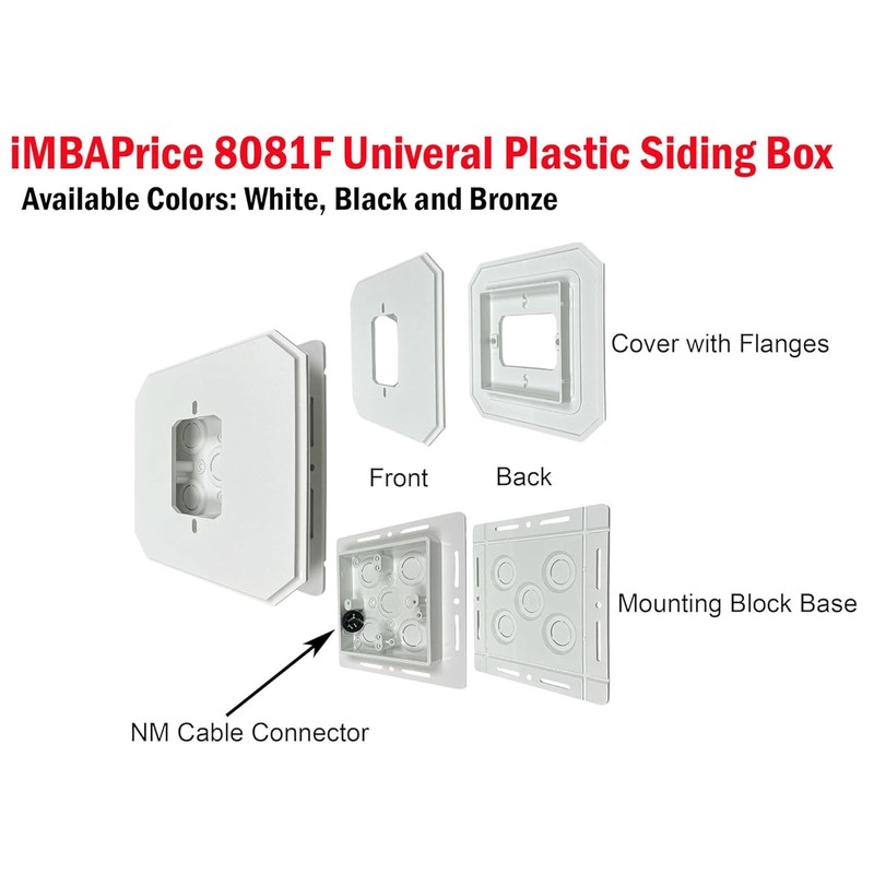iMBAPrice IMBA-8081F-2BK Black Non- Metallic Universal Siding Block for Light