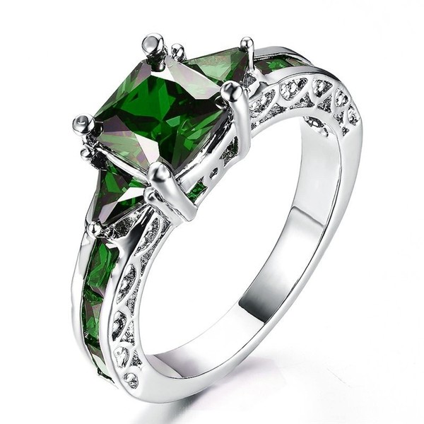 Psiroy 925 Sterling Silver Plated Princess Cut Simulated Emerald Quartz