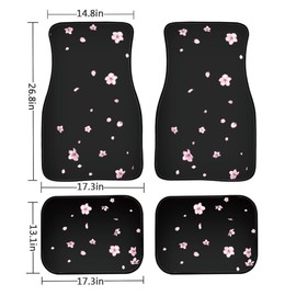 TVMDIZEE Cherry Blossom Car Floor Mats 4Pcs Nice Blossom Flower Falling Petals Japanese Pink Floral Print Floor Mats for Cars Custom Front Rear Vehicle Rugs Universal Auto Accessories for Trucks