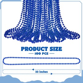 100 PCS Blue Mardi Gras Beads Necklaces, 33" Metallic Patriotic Carnival Beaded, 4th of July Costume Necklaces Bulk, Mardi Gras Accessories Set for Gender Reveal Parade Throws Party Decorations