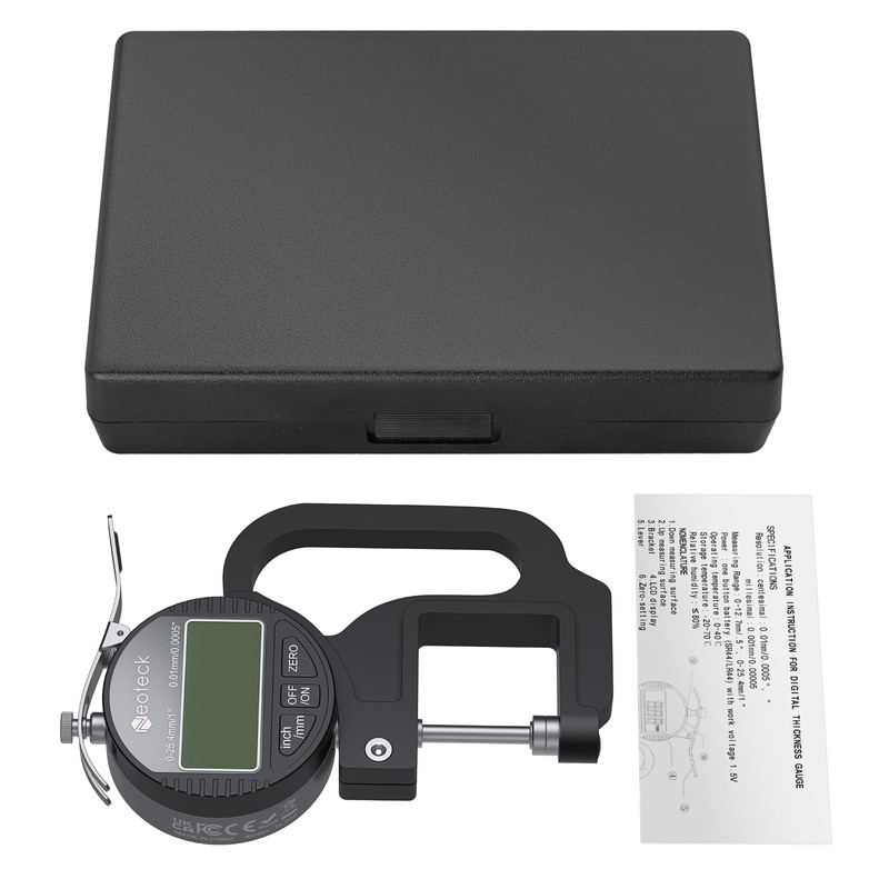 Neoteck Digital Thickness Gauge 1inch/25.4mm,0.0005inch/0.01mm LCD Display with Inch/MM Conversion