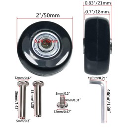 50 x 18mm Set of 4 Luggage Suitcase Replacement Wheels, Rubber Swivel Caster Wheels Bearings Repair Kits