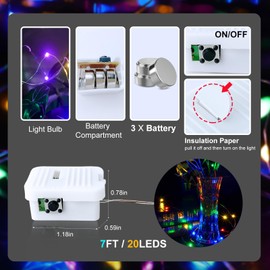 FWYWNL 24 Pack Fairy Lights Battery Operated, String Lights Battery Powered 7ft 20 Led Fairy Lights Copper Wire Twinkle Lights for DIY, Bedroom, Christmas Decoration Parties (Colorful, 24 pcs)