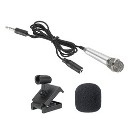 PATIKIL Mini Microphone Portable Voice Microphone Silver for Voice Recording and Vocals with Microphone Stand and Lid Pack of 1
