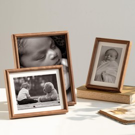 8x10 Picture Frame with 5x7 Mat, USA-Sourced Natural Walnut Wood Photo Collage Frame with HD Tempered Glass, Double Mortise and Tenon Strips, Wall Display Horizontally and Vertically, 1 Pack