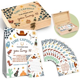 Cowboy Memory Time Capsule Kit, Baby 1st Birthday Memory Time Capsule Box, 1 Time Capsule Box with 50 Double Sided Cowboy Cards, Baby Shower Party Decorations, Baby Shower Blessing Time Capsule Box