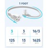Flat Plug 1 Ft Short Extension Cord 3-Pack White 16AWG