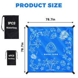Warmfarm 2-in-1 Beach Blanket & Kiddie Pool,6.56 x 6.56 FT Square Lightweight, Waterproof Polyester Fabric with Weighted Storage Bag & Oxford Fabric Bags, Portable Beach Toys for Safe Play Area (Blue)