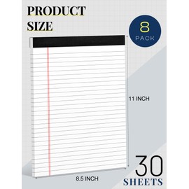 8 Pack White Legal Pads 8.5 x 11 Wide Ruled Note Pads 8.5 x 11" Legal Ruled Writing Pads for School 30 Sheets White Lined Paper Pads Notebook for Work Legal Notepads for Office Pad of Paper for Home