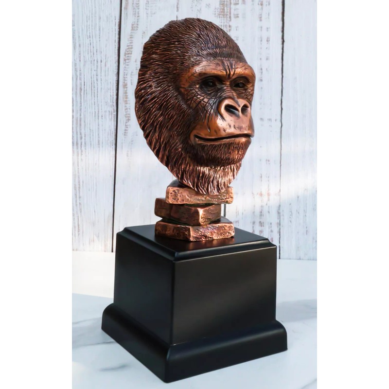 Rainforest Silverback Gorilla Head Bust Statue in Bronze Electroplated Finish