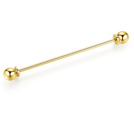 HONEY BEAR Tie Collar Bar Pins Set Brooches for Shirts,Stainless Steel for Business Wedding Gift,Silver,65mm (Barbell End Gold)