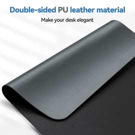 TECKNET 31.5"x15.8" Leather Desk Mat Pad, Large Office Double-Sided Laptop Desktop Mat, Waterproof Desk Blotter Pad for Office/Home (Grey)