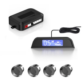 Compact Screen Parking Sensors with Sound Warning, 4 Gray Parking Sensors for Car, Vans, RV, Trailer – Reliable Rear Obstacle Detection