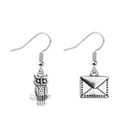 CENWA Owl and Letter Earrings Book Lover Gift Owl Dangle Drop Earrings for Fans (Owl and Letter earrings CA)